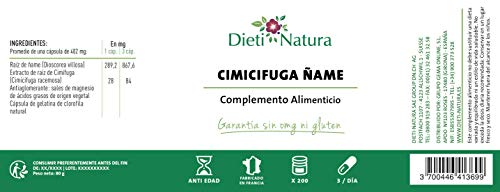 Cimicifuga - Ñame (Yam) 200 cápsulas de Dieti Natura. Aliados durante la menopausia [Fabricado en Francia][Garantía Sin OGM ni Gluten] (Bote de 200 cápsulas)