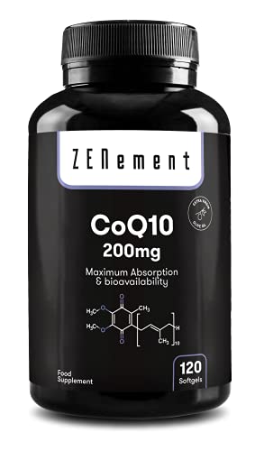 Coenzima Q10 200 mg, 120 Cápsulas | Con Aceite de Oliva Virgen Extra | 100% Natural CoQ10, No-GMO, Sin Gluten | de Zenement