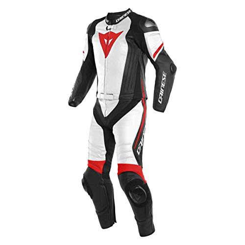 Dainese 1513461_23A_48 Mono de piel, Negro Matt/Blanco/Fluo Rojo, 48