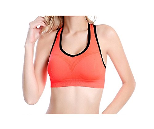 DEBAIJIA Mujer Sujetador Deportivo Running con Relleno Shock Absorber Sin Aros Chaleco Gimnasio Aptitud Sin Costuras Yoga Estiramiento Sports Naranja-L