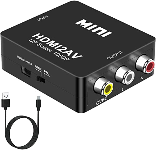 DIGITNOW! HDMI a AV 3 RCA CVBS Compuesto Adaptador Convertidor Conversor de Video y Audio de señal Mini 1080P con Cable de Carga USB ,Compatible para PC/Laptop/Xbox / PS4 / PS3 / TV/VCR Cámara DVD