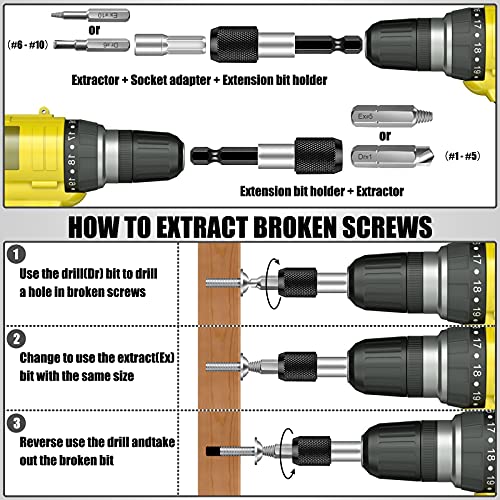 Diyife Extractor de Tornillos, [22 pcs] Extractor de Tornillos Rotos,uego de 22 Extractores de Tornillos Removedor de Pernos Hecho de Acero HSS 4341# Extracción para Quitar Tornillos Rotos Despojados