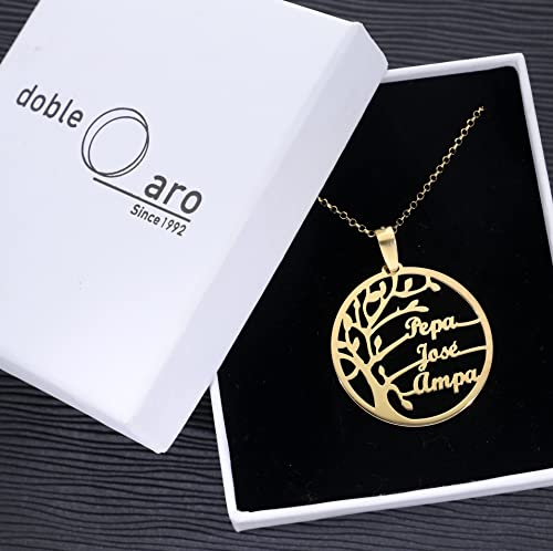 doble aro Collar Personalizado Árbol de la Vida para Mujer - Plata de Ley 925/1000 Bañado en Oro 18Kt - Colgante Personalizado con Hasta 6 Nombres