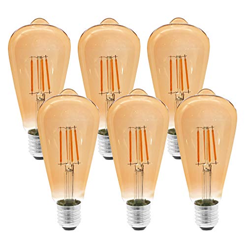 Etrogo LED Edison Bombillas Vintage E27 con Filamento 4W Equivalente a 40W 400LM luz Cálido Amarilla 2300K ST64 Retro Estilo [6 Unidades No Regulabre]