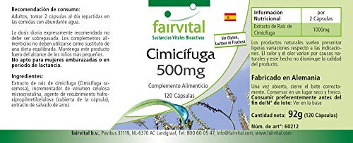 Extracto de Cimicífuga 500mg - Cimicifuga racemosa - Dosis elevada - VEGANO - 120 Cápsulas - Calidad Alemana