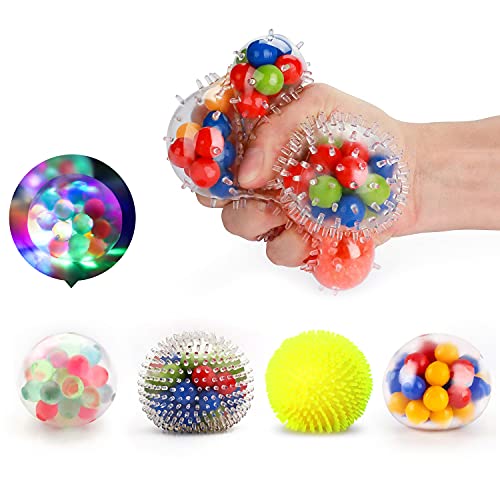 Fansteck 4pcs Pelota Antiestrés, Fortalecedores de Mano, Powerball, Efecto Fluorescente, Juguetes Antiestrés, Bola Antiestrés, Squishy, Stress Reliever Alivia Estrés de Muñeca Mano Dedo