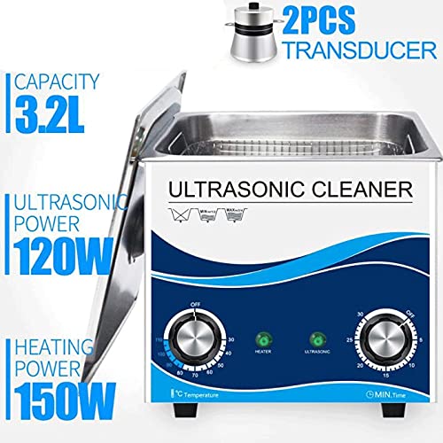 FCPLLTR Limpiador ultrasónico 120W, máquina de Limpiador de baño de 3.2L Ultra Sonic con Canasta del Calentador, para joyería, Vidrio, grabación, Piezas de Bicicleta, Placa de Circuito