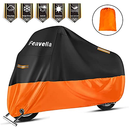 Fenvella Funda para Moto, Cubierta Protectora de la Motocicleta 210T Coche eléctrico Bicicleta UV Protectora Impermeable y Resistente al Viento Lluvia Nieve Antipolvo al Aire Libre 245cm XXL