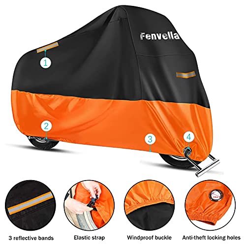 Fenvella Funda para Moto, Cubierta Protectora de la Motocicleta 210T Coche eléctrico Bicicleta UV Protectora Impermeable y Resistente al Viento Lluvia Nieve Antipolvo al Aire Libre 245cm XXL