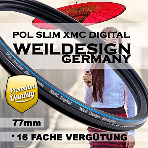 Filtro polarizador circular Slim XMC Digital Weil Design Germany SYOOP de 77 mm, colores más fuertes, con rosca frontal, 16 compartimentos XMC, incluye caja de filtro, circular (filtro POLO de 77 mm)