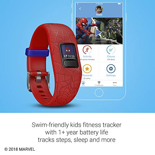 Garmin Vívofit Jr. 2 - Monitor de actividad para niños, Marvel Spider-Man - Red (Banda ajustable), Edad 4+