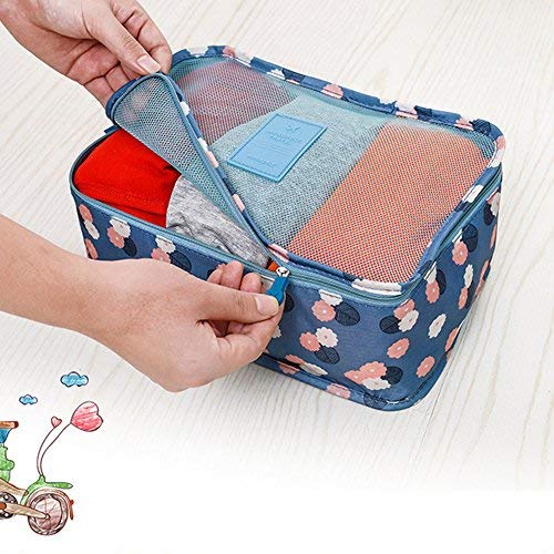 GCBTECH Set de 7 Organizadores de Viajes Cubo de Viaje Bolsas de compresión de Equipaje, Viajar Bolsas de Aseo, Bolsa de cosmético del Maquillaje Portable - Flores Azules