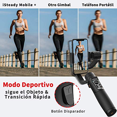 Gimbal Estabilizador para Móvil, 3-Ejes Gimbal Movil con 6 Modos, Gimbal Stabilizer Ligero con Batería Soporte para 12H, Carga 280g, Ideal para Smartphone iOS&Android iPhone/Huawei/Samsung/Xiaomi etc