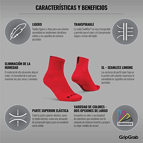 GripGrab Calcetines Ciclismo Verano Lightweight SL Performance 8 Colores Altura 12 cm y 15 cm Ciclistas Carrerera MTB, Rojo - Corto 12cm, 44-47