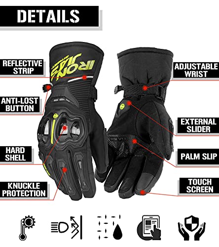 Guantes de Motos Invierno cálido Impermeable Cubierta Guantes de protección a Prueba de Viento Guantes Luvas Puede Pantalla táctil M Amarillo