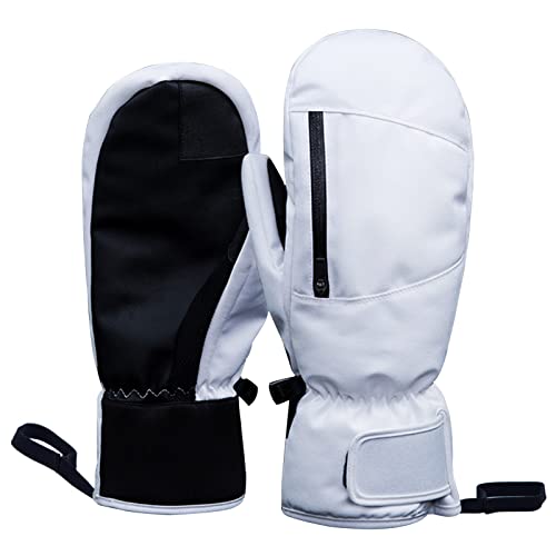 Guantes Invierno Hombre Mujer, Guantes Termicos Tactiles, Guantes Frio Extremo, Guantes Nieve Niño Niña, Esquí Snowboard Bicicleta Montaña Moto Ciclismo Deportes Impermeable Muy Cálidos (M, Blanco)