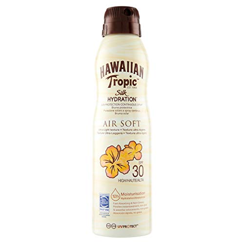 Hawaiian Tropic Bruma Silk Hydration Air Soft - Loción Solar Protectora en Spray de Vaporización con índice SPF 30, resistente al Agua con 12 horas de protección, formato 177 ml