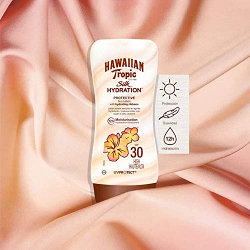 Hawaiian Tropic Silk Hydration Protective - Pack 3 Loción Solar Protectora SPF 30 con cintas de seda hidratantes y resistente al agua, formato 180 ml.