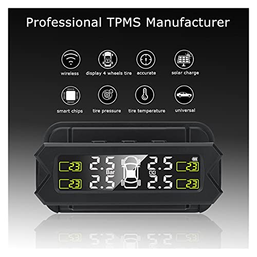 Herramientas de control de presión de los neumáticos Coche TPMS Sistema de monitoreo de presión de los neumáticos Guardar combustible Automóvil Alarma de energía solar Temperatura de advertencia Neumá