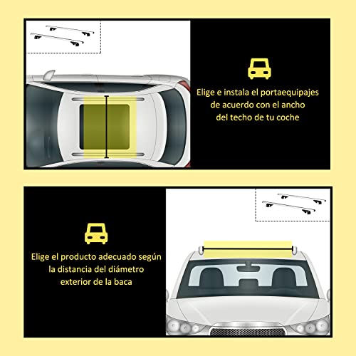 HOMCOM Barras de Techo Universales para Vehículos Bacas Portaequipajes Coche Automóvil con 135 cm Rieles de Aluminio y Cerradura Carga 75 kg Plata