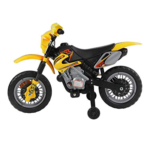 HOMCOM Moto Electrica Infantil Bateria 6V Recargable Niños 3-6 Años Cargador y Ruedas Apoyo Color Amarillo