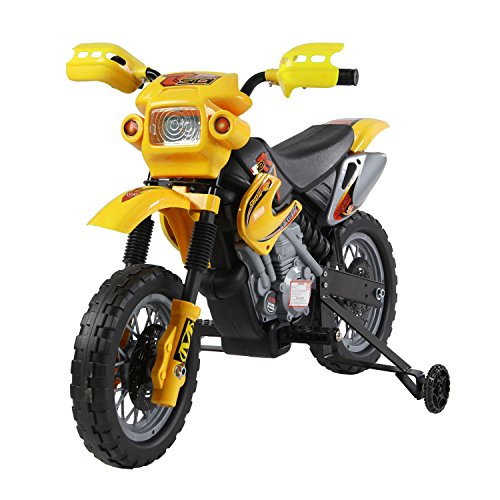 HOMCOM Moto Electrica Infantil Bateria 6V Recargable Niños 3-6 Años Cargador y Ruedas Apoyo Color Amarillo