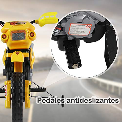 HOMCOM Moto Electrica Infantil Bateria 6V Recargable Niños 3-6 Años Cargador y Ruedas Apoyo Color Amarillo