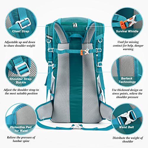 HOMIEE Mochila de Senderismo de 50 litros, Macutos de Senderismo Impermeable Multifuncional, Mochilas de caminoso para Senderismo, Viaje, Deportes al Aire Libre, etc (Mochila de Color Esmeralda)