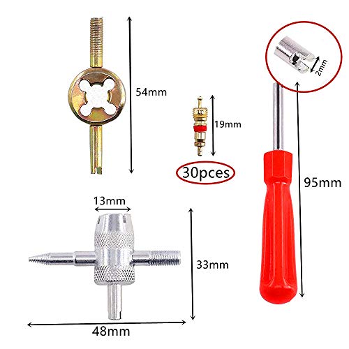 HUAZIZ 33 Piezas Removedor de Válvula, Válvula Neumática de Núcleo, Herramienta de Reparación Acero 4-1, Desenrosque Las Válvulas Neumáticas, Llave de Núcleo de Válvula, para Coche, Motocicleta