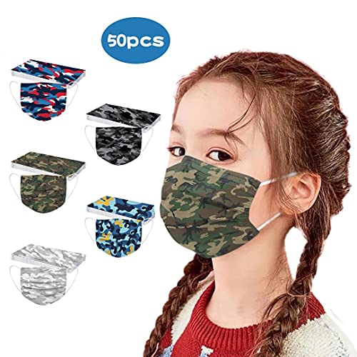 huelufi 50PC Niños Infantil para mascarillas, Infantiles Colores desechable para mascarilla 3 Capas Surtidos,Dibujos Animados para Actividades Aire Libre, Patrón Escuela, Fiesta (A24)