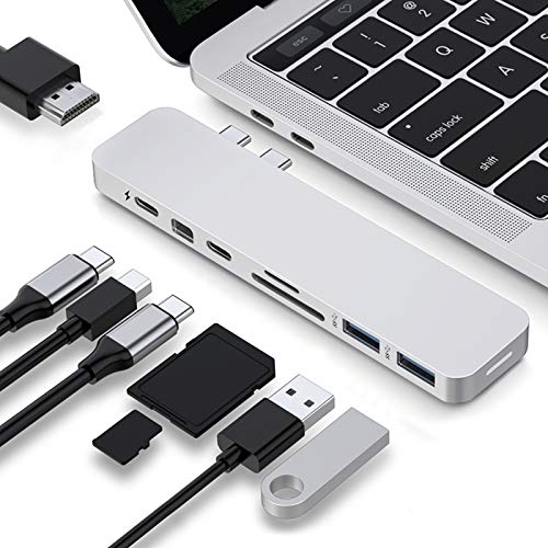 HyperDrive USB C MacBook Pro Hub 8-en-2 Type C Hub con puerto HDMI Mini Diaplay Thunderbolt 3 USB-C 3.1 Suministro de energía SD / MicroSD-Kartenleser para MacBook Pro y Air 13 "15" Astilla