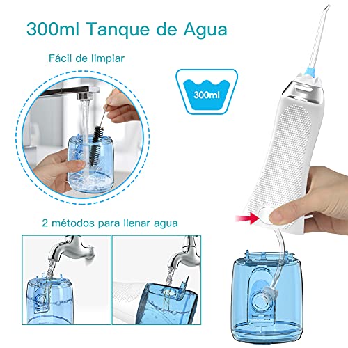 Irrigador Bucal Portátil, Irrigador Dental Profesional con 5 Modos, Boquillas Reemplazables, USB Recargable, IPX7 Impermeable, Irrigadores dentales para el Uso Diario y Viajes