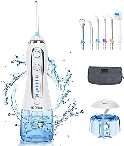 Irrigador Bucal Portátil, Irrigador Dental Profesional con 5 Modos, Boquillas Reemplazables, USB Recargable, IPX7 Impermeable, Irrigadores dentales para el Uso Diario y Viajes