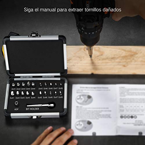 Jellas 22PCS Extractor de Tornillos, Brocas de Pulido Separadas y Brocas de Extracción, Magnetizado y Adaptador para Tornillos y Pernos Dañados Desde 2mm hasta 12mm, Dureza 64-65HRC, SE22