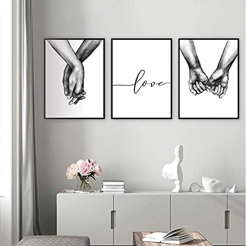 Juego de impresiones de pared, mano a mano blanco y negro, 3 piezas cuadros modernos para salón, póster a juego para dormitorio, salón, decoración (L)