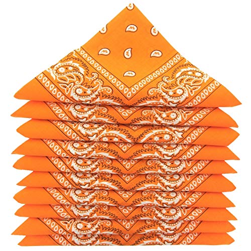 KARL LOVEN Lote de 5 bandanas 100% Algodon Paisley Panuelo Cabeza Cuello Bufanda (Juego de 5, Naranja)