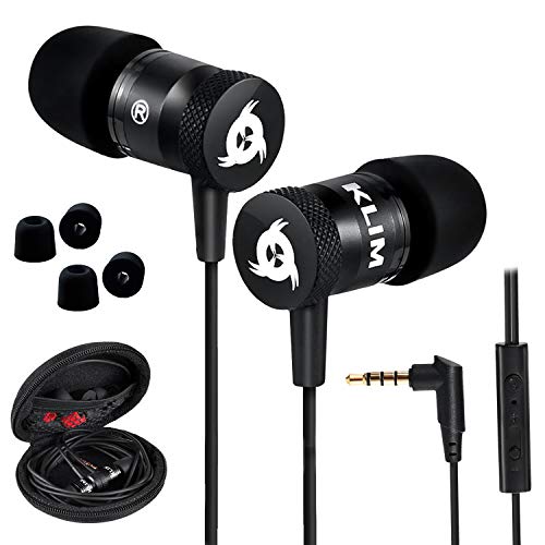 KLIM Fusion - Auriculares con micrófono para móvil + Garantía 5 años + Innovadora Espuma de Memoria + Jack 3,5 mm + Compatibles con Smartphone, Tablet, Consola, PC - Nueva Versión 2021 - Negro