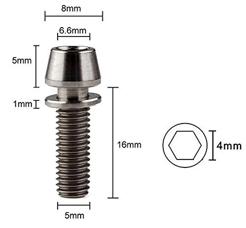 KOOZER (6 unidades) Tornillos de titanio M5 x 16 mm, cónicos con arandela (negro)