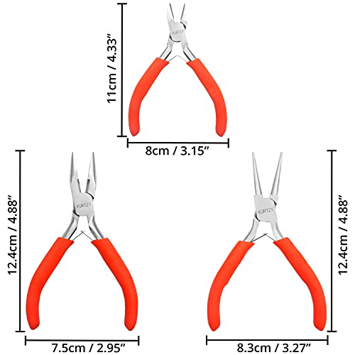 Kurtzy Alicates Joyeria (Pack de 3) Juego de Alicates Punta Redonda y de Aguja Herramientas Joyeria y Abalorios – Corta Cables de Precisión para Manualidades, Envolver y Reparaciones