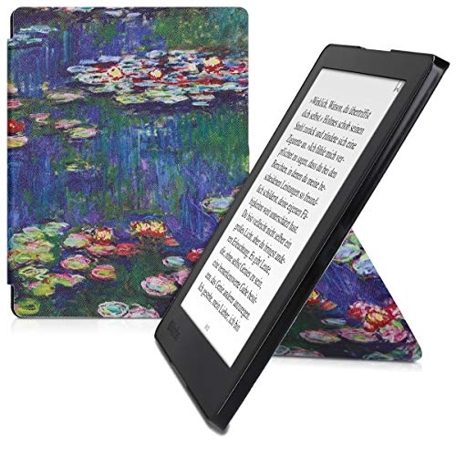 kwmobile Carcasa Compatible con Kobo Aura H2O Edition 2 - Funda magnética de Origami para e-Book - nenúfares Rosa Claro/Verde/Azul