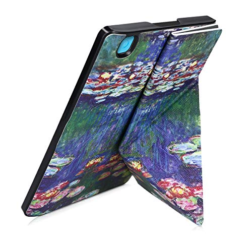 kwmobile Carcasa Compatible con Kobo Aura H2O Edition 2 - Funda magnética de Origami para e-Book - nenúfares Rosa Claro/Verde/Azul