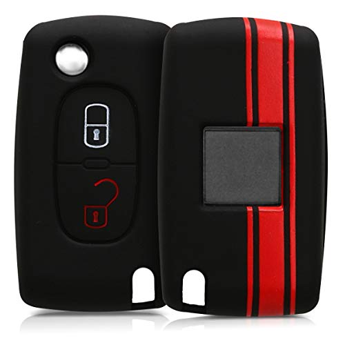 kwmobile Carcasa Compatible con Peugeot Citroen Llave de Coche Plegable de 2 Botones - Funda Protectora de Silicona - Cover Flexible en Rojo/Negro