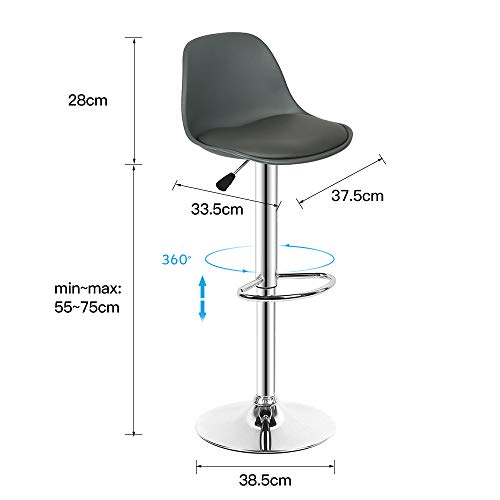 LAYSSAATaburetes Altos de Cocina 4 Unidades/Taburete Cocina Alto/Silla Giratoria y Regulable en Altura/Taburete Alto Bar nórdico de Metal