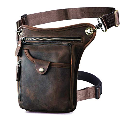 Le'aokuu para Hombre Cuero Genuino Motocicleta Pesca Táctica Hip Bum Fanny Cinturón Paquete de la Cintura Gota Pierna Bolsa de Muslo Bolsa de Mensajero 211-5 (1 211-5 A Marrón Oscuro)