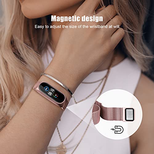 Leelbox Correa para Xiaomi Mi Band 6 / Xiaomi Mi Band 5 / Amazfit Band 5, Pulsera Metal Correas Imán de Actividad Reloj Wristband Recambio Bandas de Acero Inoxidable magnético Strap (Rosa)