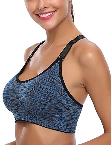 Litherday Sujetador Deportivo Transpirable para Mujer,Sujetador Deportiva sin Costuras Sostén sin Aros para Yoga Gimnasio Sujetador Deporte Mujer,Negro+Azul+púrpura+Naranja,L