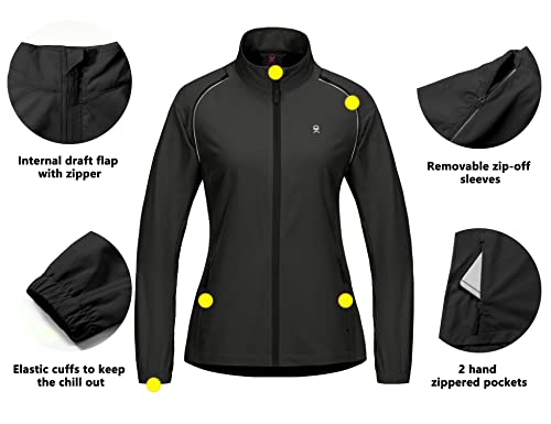 Little Donkey Andy - Chaqueta para correr y ciclismo, de secado rápido, para mujer, convertible, con factor de protección 50+, cortavientos con mangas desmontables - negro - XS