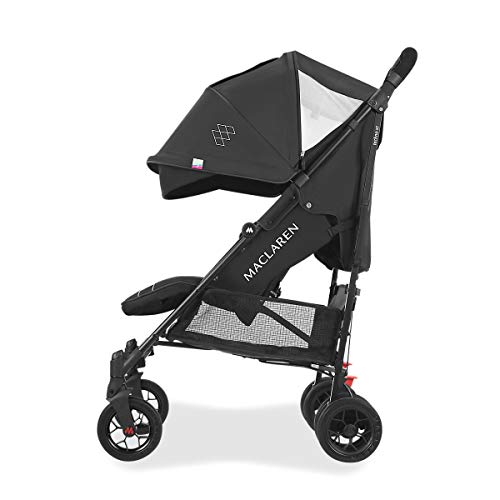 Maclaren Techno Arc silla de paseo tipo paraguas ligero , Para niños de recién nacidos hasta 25 kg, capota extensible con factor UPF 50+ y asiento reclinable, Accesorios incluidos, Negro