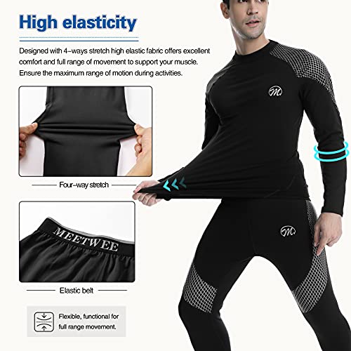 MEETWEE Set de Ropa Interior Térmica Hombre, Invierno Funcional Conjuntos Térmicos Manga Larga Camiseta Pantalones Largos de Compresión para Esquí Running Montaña Ciclismo Fitness Deportes