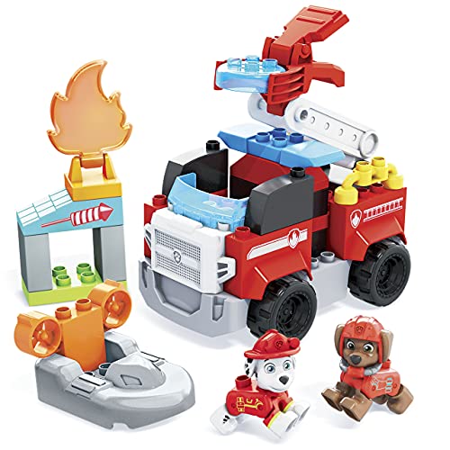 Mega Bloks Patrulla Canina Extinción de incendios de Marshall Bloques de construcción con personajes, juguete para niños +1 año, Mattel GYJ01